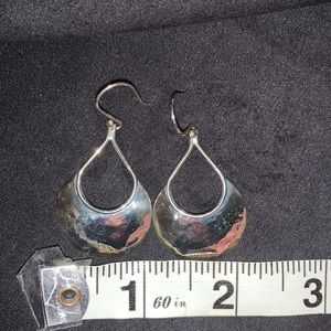 Sterling silver 925 dangle earrings, hammered teardrop shape